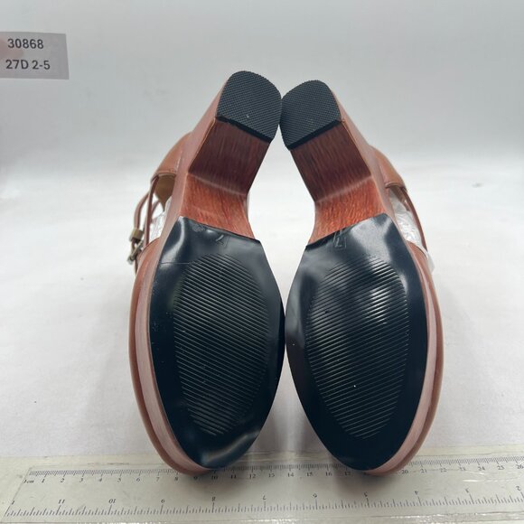 YDN Brown Retro Platform Cross Strap Buckles Ankle Boot Closed Toe Mid Heel Boot - Picture 6 of 7